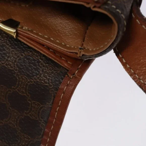 Authentic CELINE Macadam Canvas Shoulder Bag PVC Leather Brown Gold - Picture 8 of 16